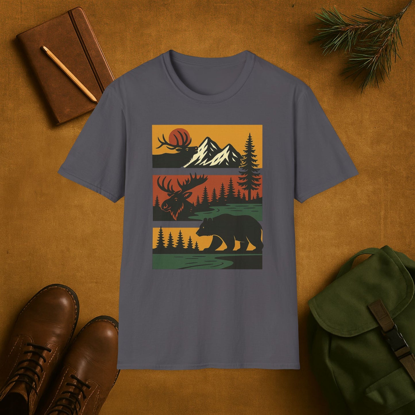 Retro Wilderness Elk Moose Bear T-Shirt
