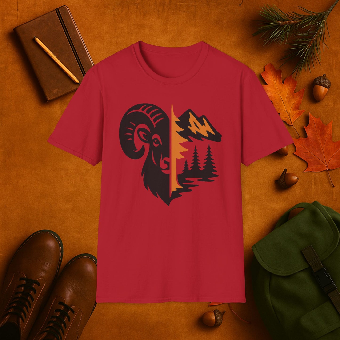Ram and Mountain Fall Fusion Silhouette T-Shirt