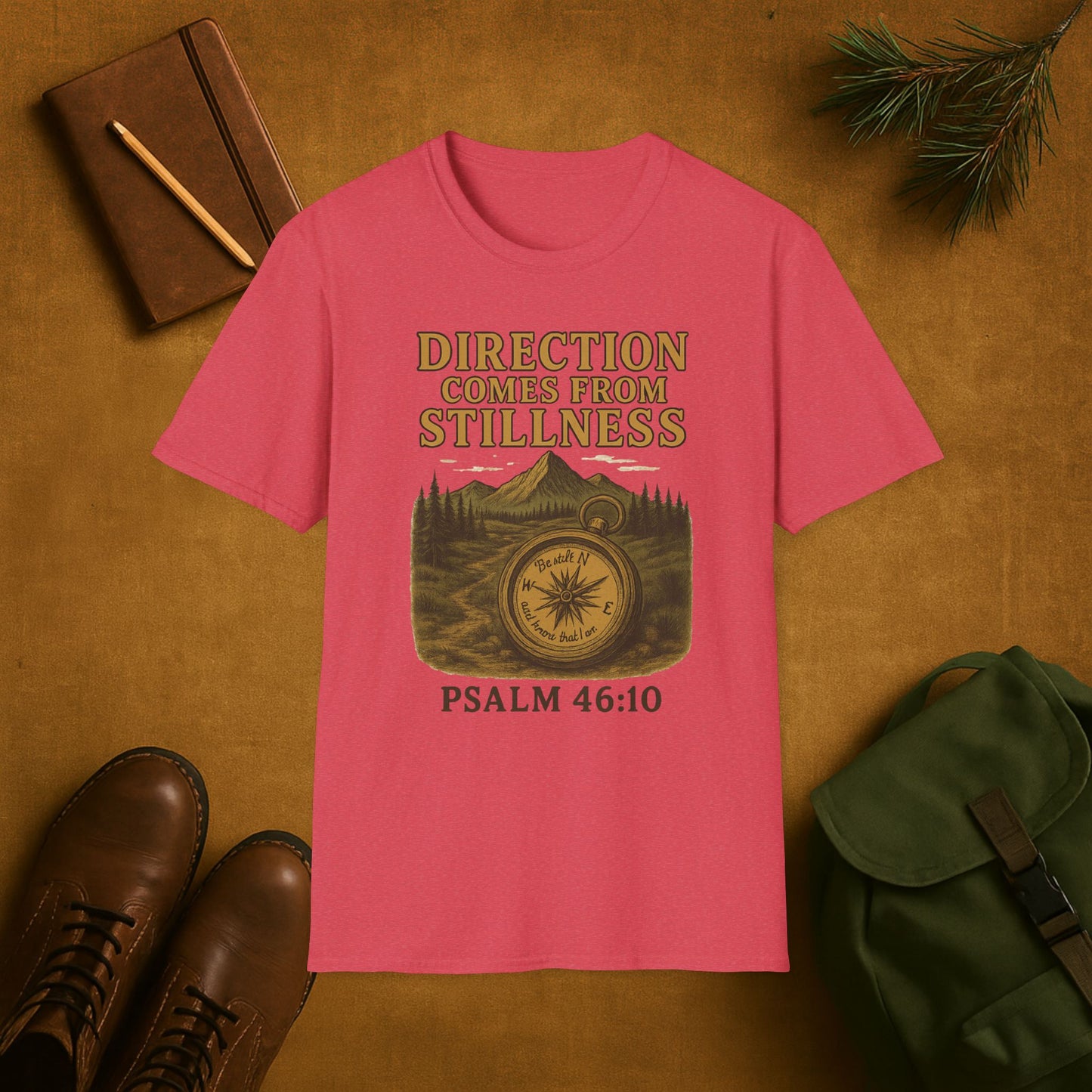 Direction Comes from Stillness T-Shirt | Psalm 46:10 Christian Compass Tee