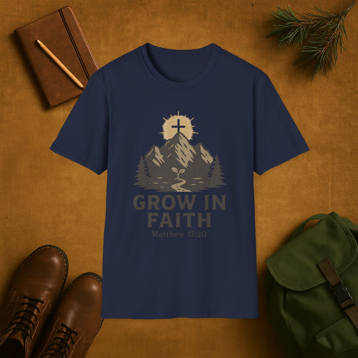 Grow in Faith- Matthew 17:20 Cross on the Mountain T-Shirt