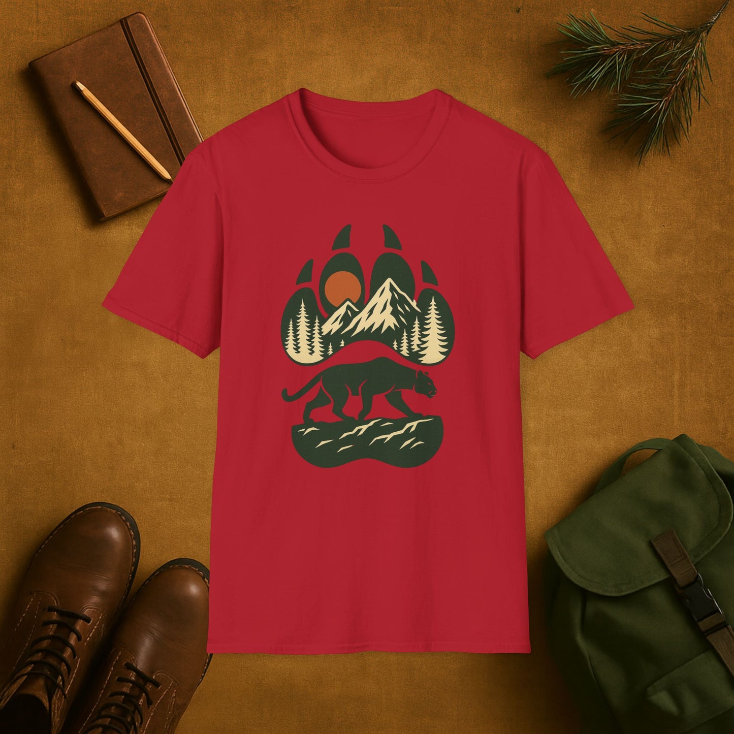 Mountain Lion Scene Paw Print T-Shirt