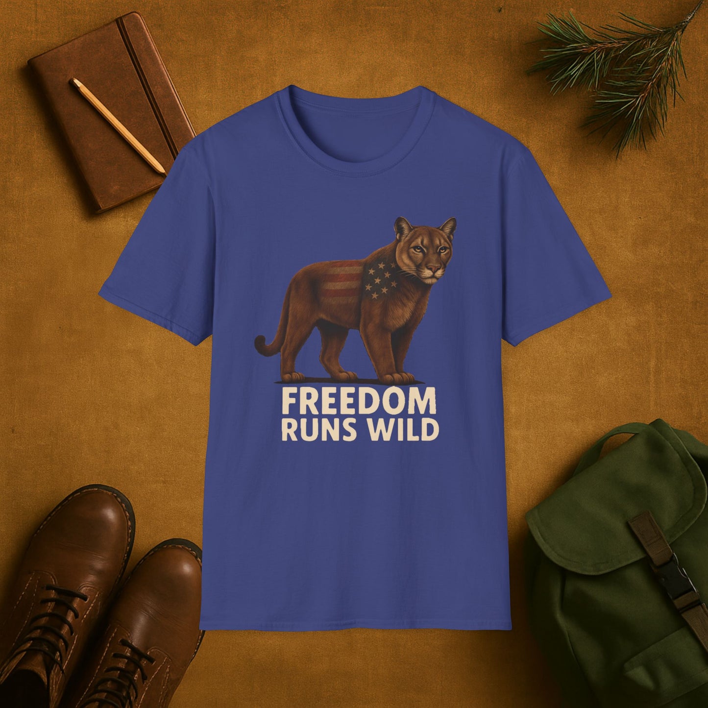 Patriotic Mountain Lion Freedom Runs Wild T-Shirt