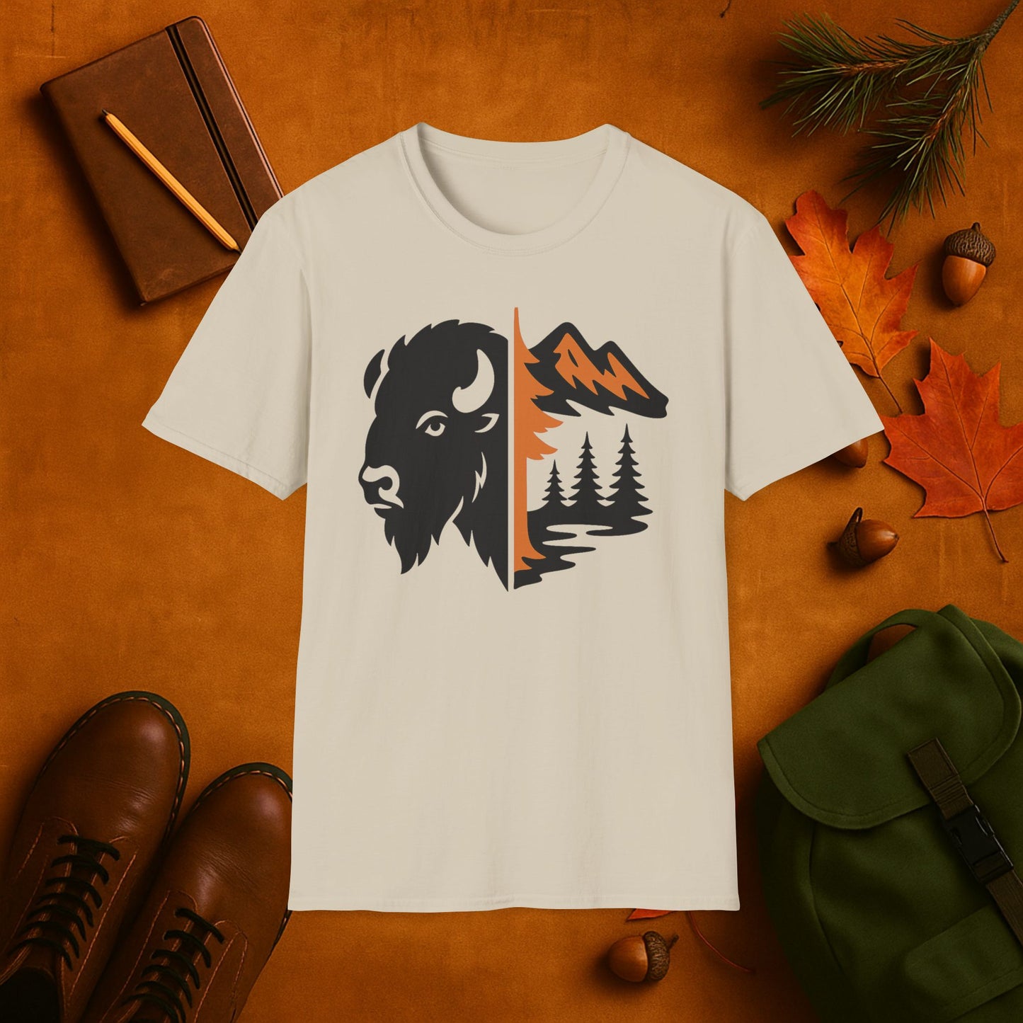 Buffalo & Mountain Fall Fusion Silhouette T-Shirt
