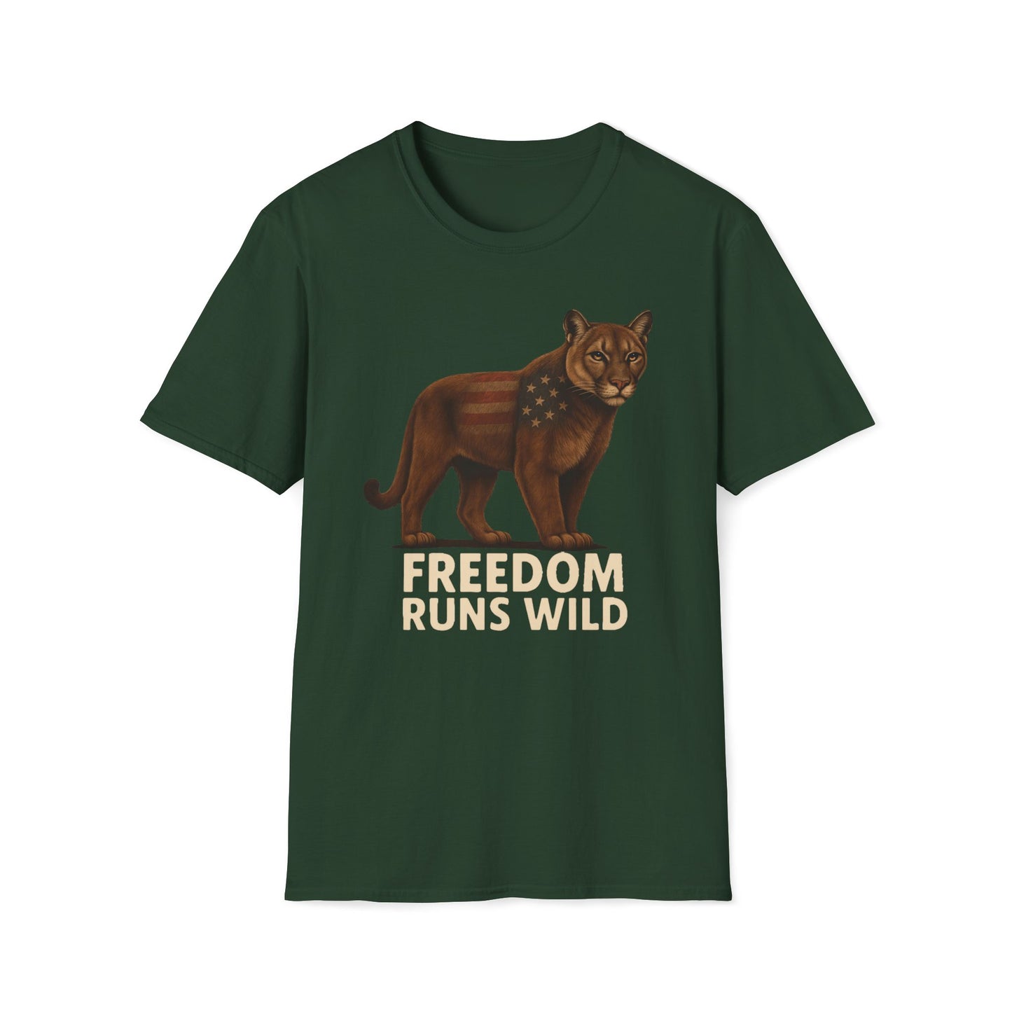 Patriotic Mountain Lion Freedom Runs Wild T-Shirt