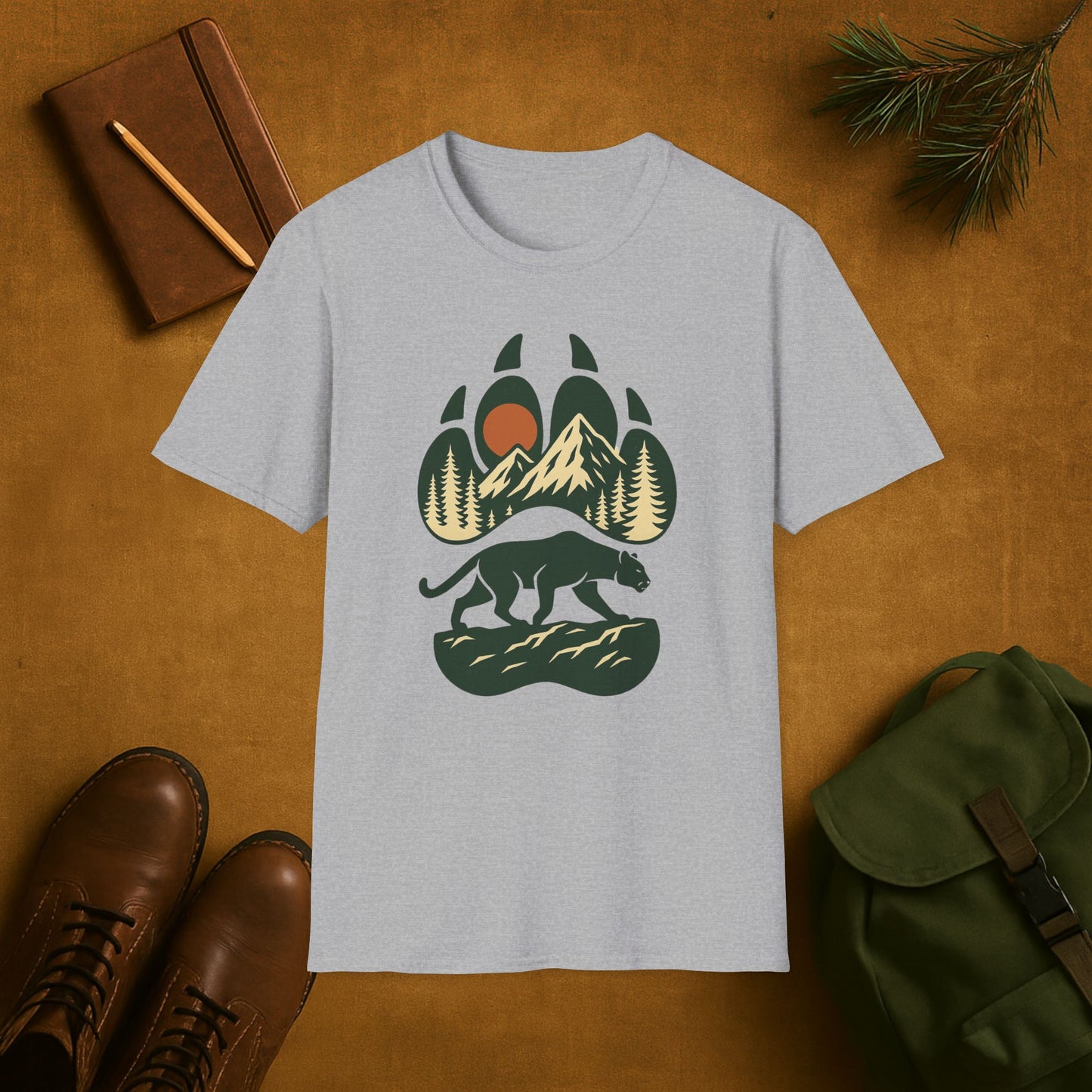 Mountain Lion Scene Paw Print T-Shirt