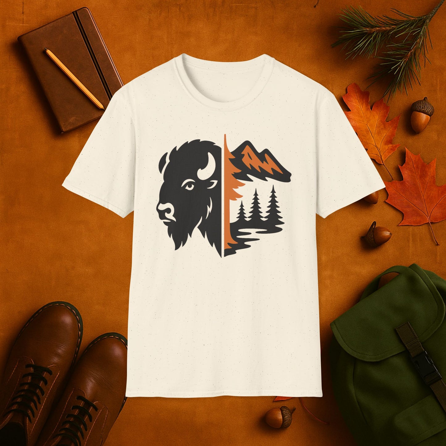 Buffalo & Mountain Fall Fusion Silhouette T-Shirt