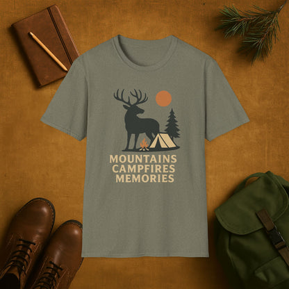 Mountains Campfires Memories Elk T-Shirt