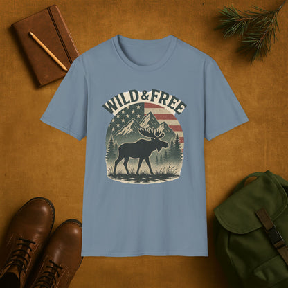 Wild and Free Mountain American Moose T-Shirt