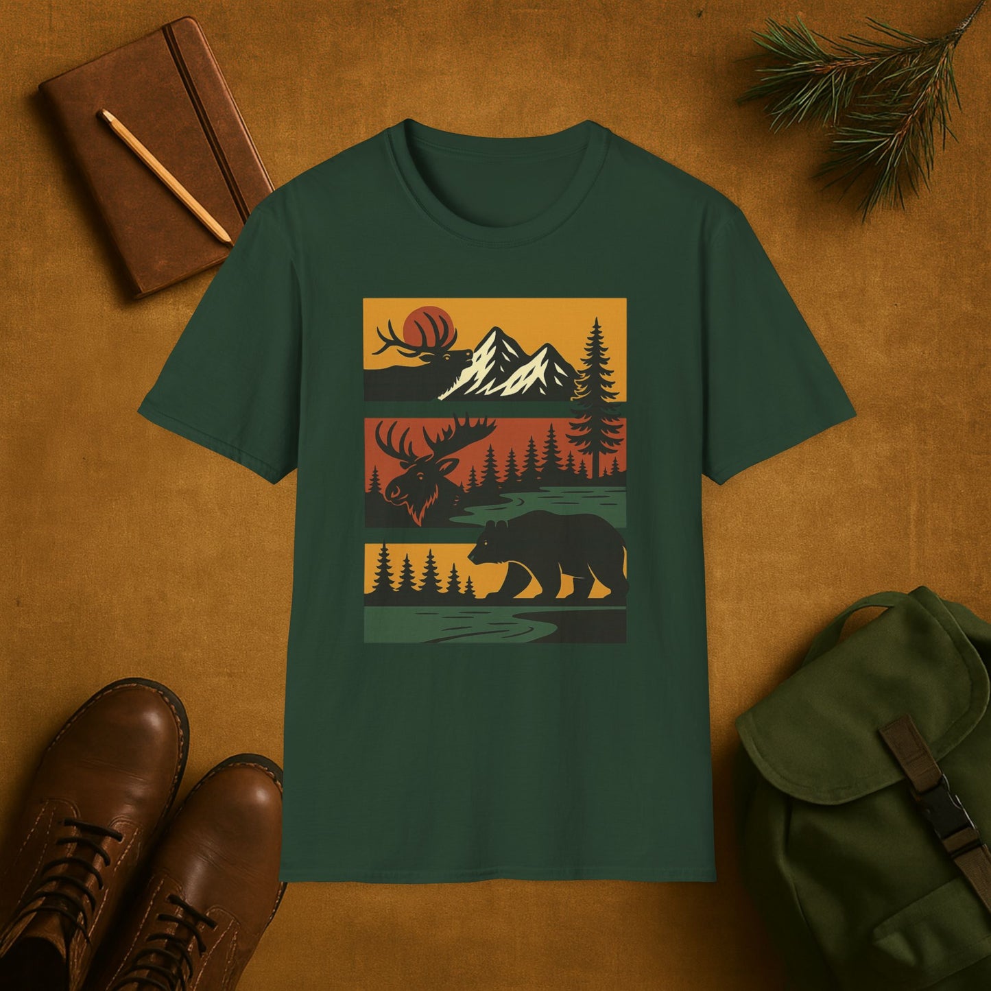 Retro Wilderness Elk Moose Bear T-Shirt