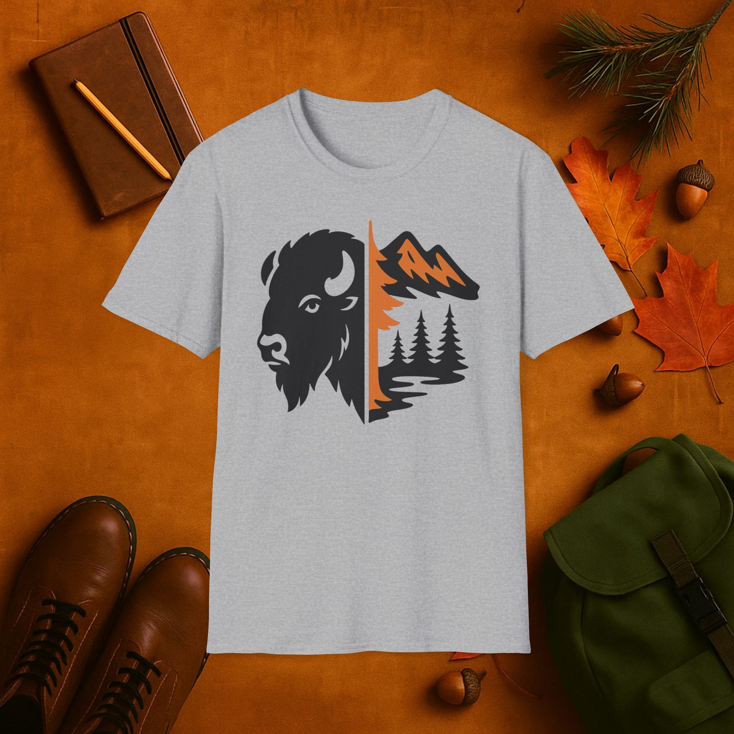 Buffalo & Mountain Fall Fusion Silhouette T-Shirt