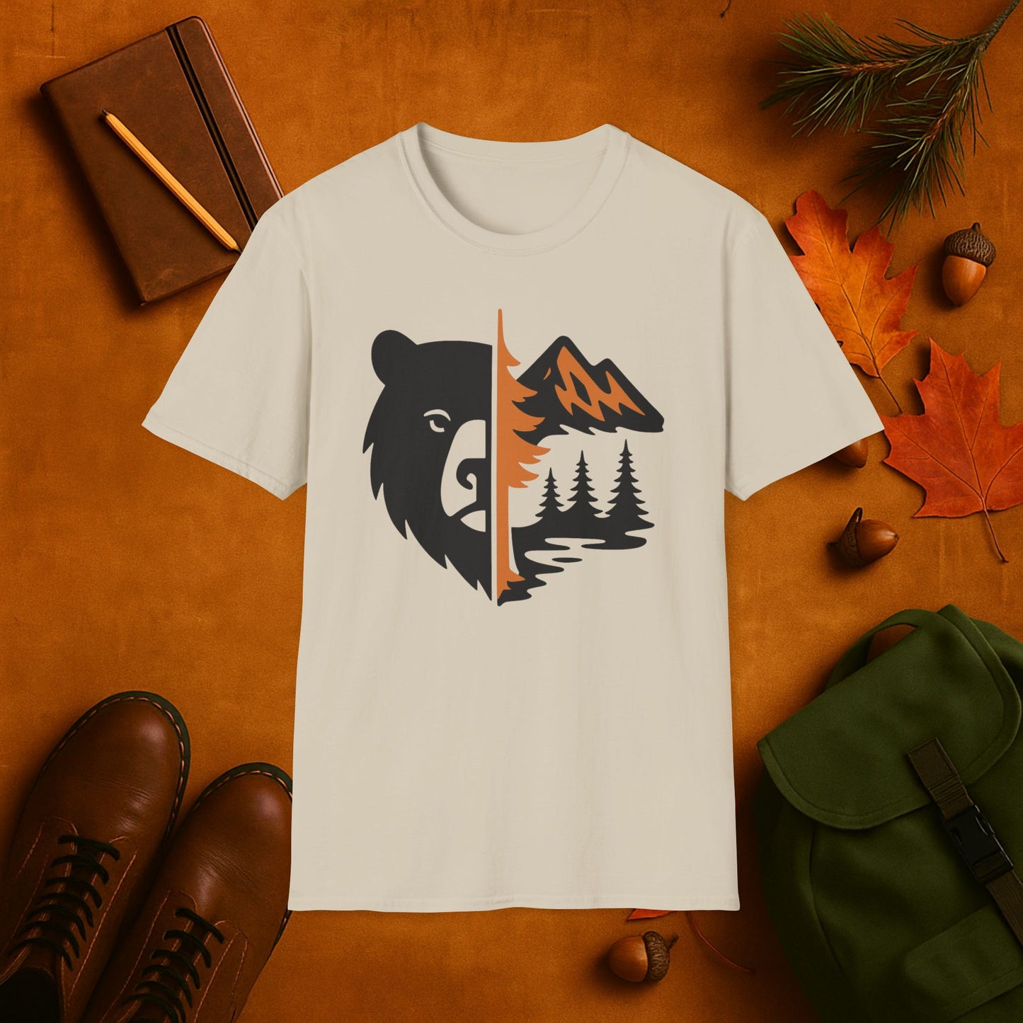 Bear and Mountain Fall Fusion Silhouette T-Shirt