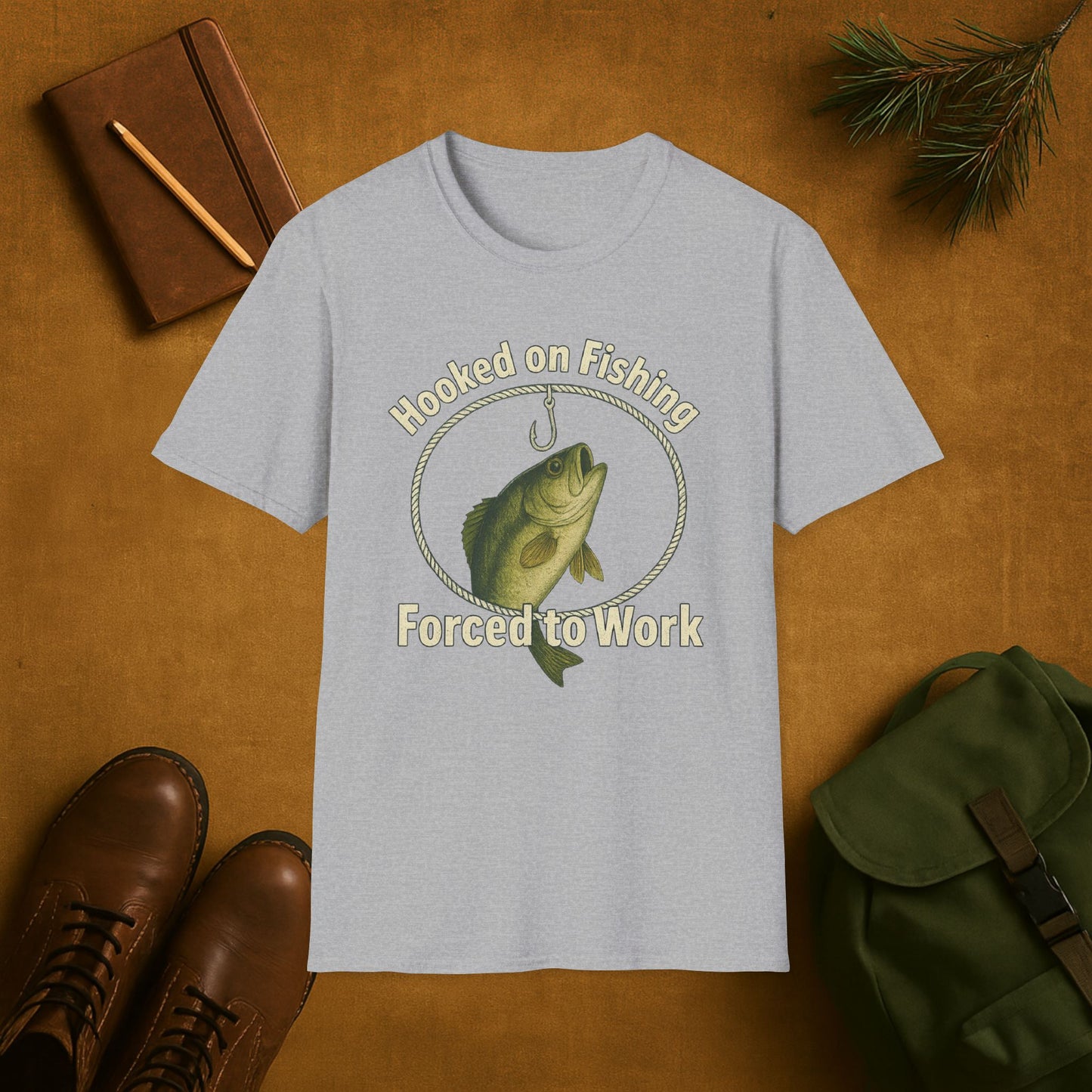 Hooked On Fishing Forced To Work Fishing T-Shirt