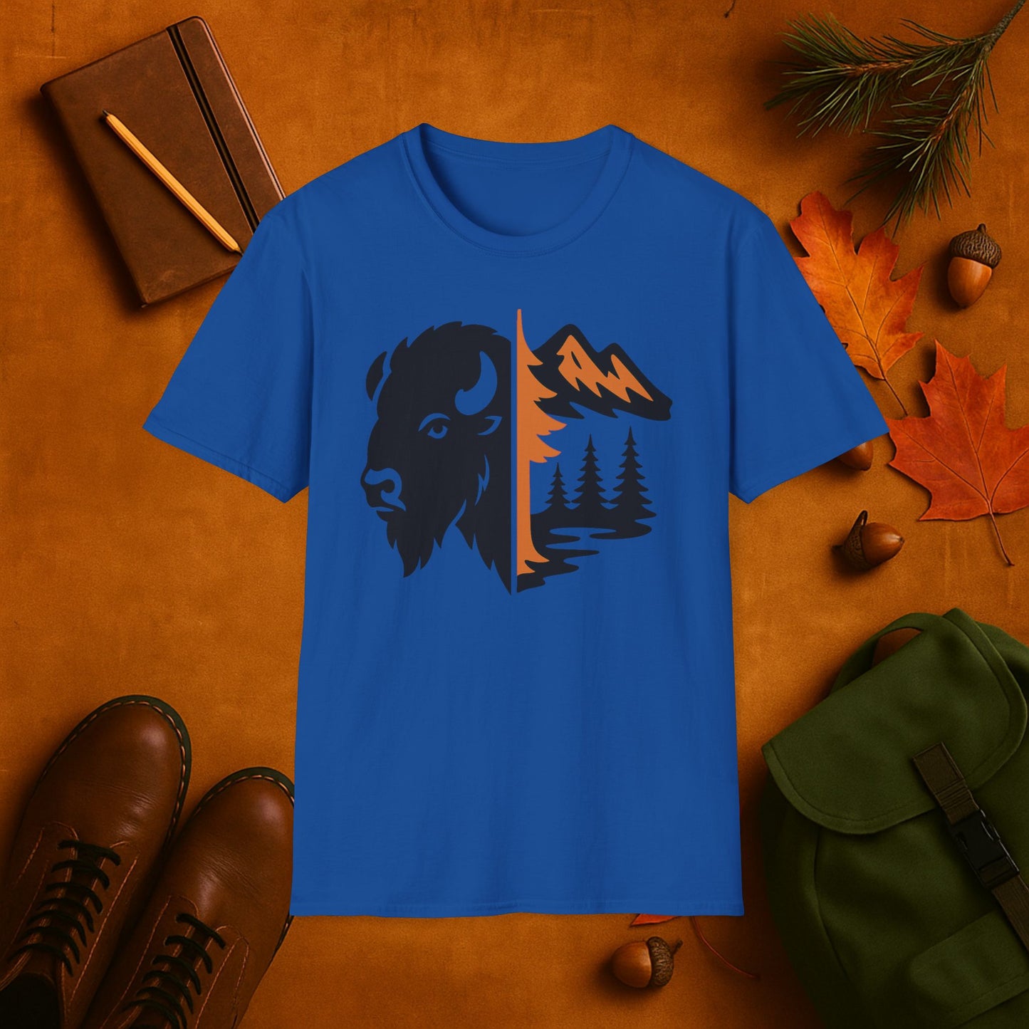 Buffalo & Mountain Fall Fusion Silhouette T-Shirt