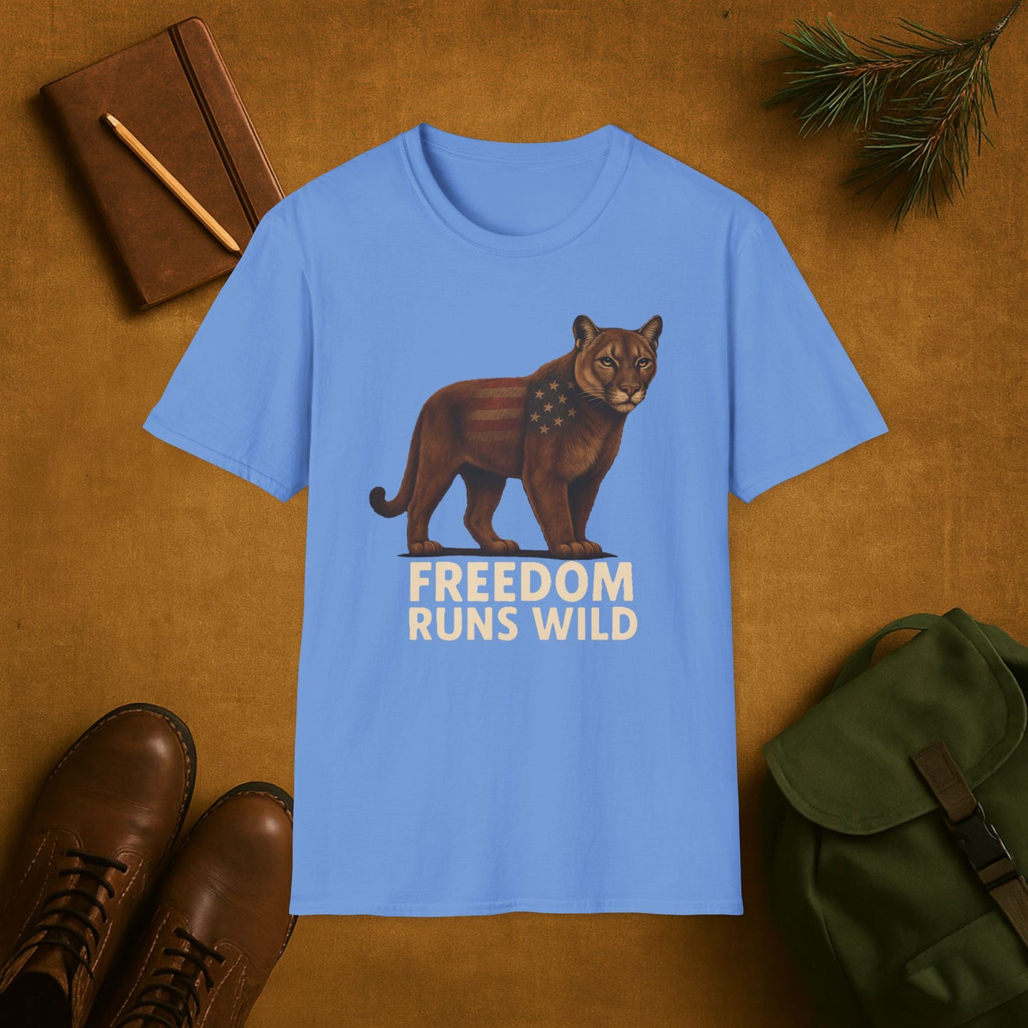 Patriotic Mountain Lion Freedom Runs Wild T-Shirt