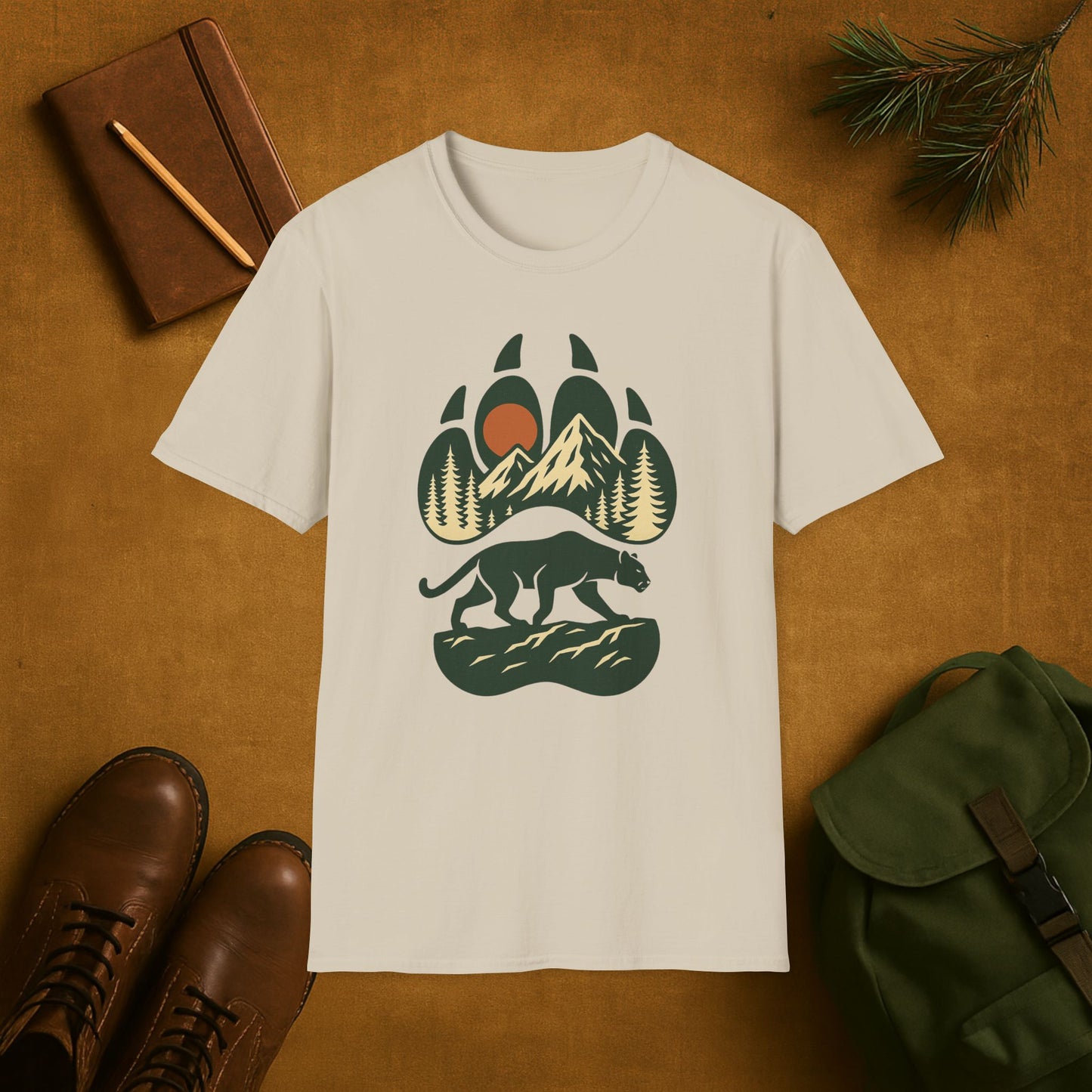 Mountain Lion Scene Paw Print T-Shirt