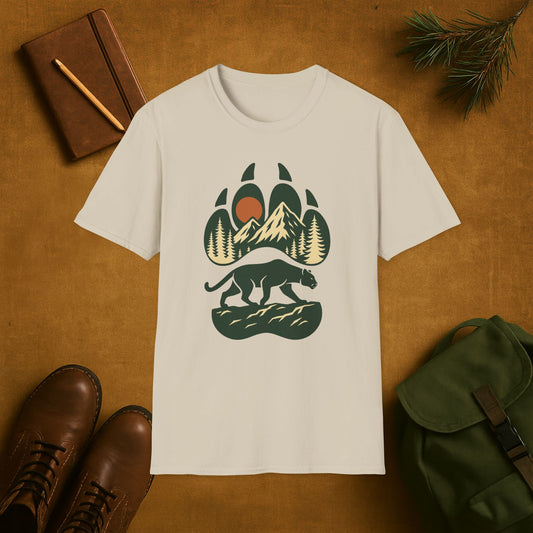Mountain Lion Scene Paw Print T-Shirt