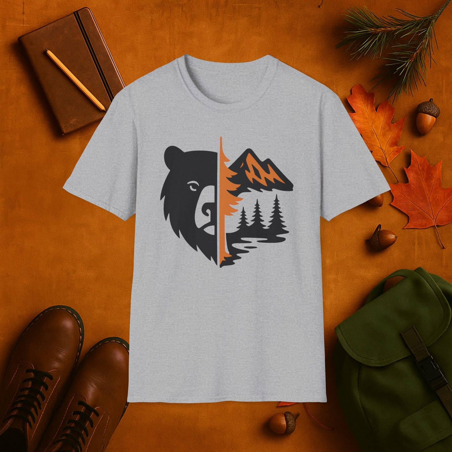Bear and Mountain Fall Fusion Silhouette T-Shirt