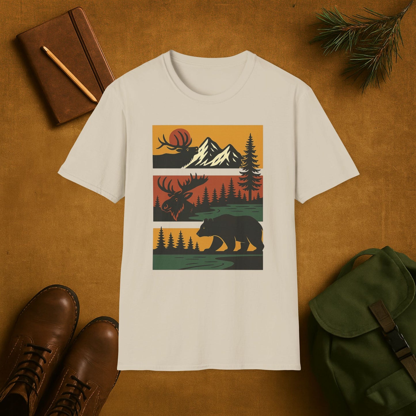 Retro Wilderness Elk Moose Bear T-Shirt
