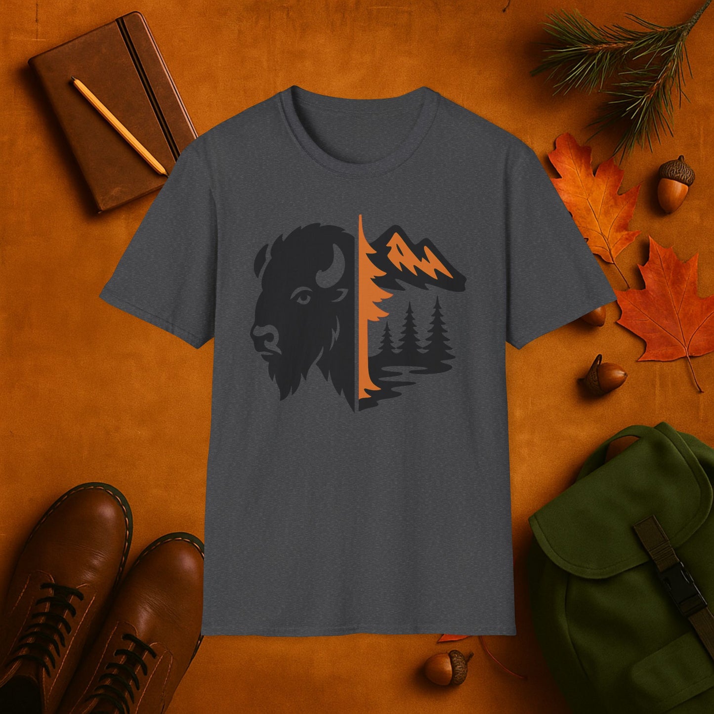 Buffalo & Mountain Fall Fusion Silhouette T-Shirt
