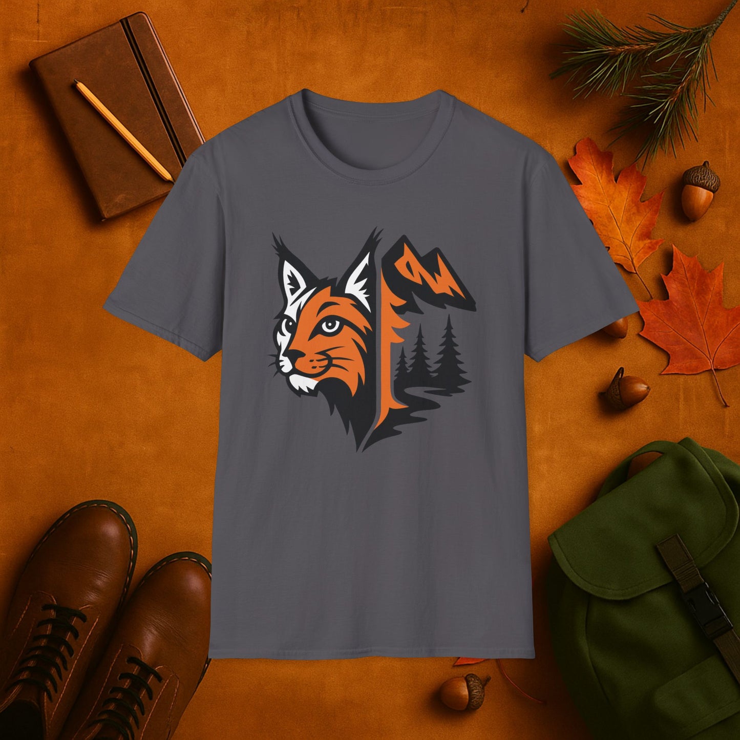 Lynx and Mountain Fall Fusion Silhouette T-Shirt