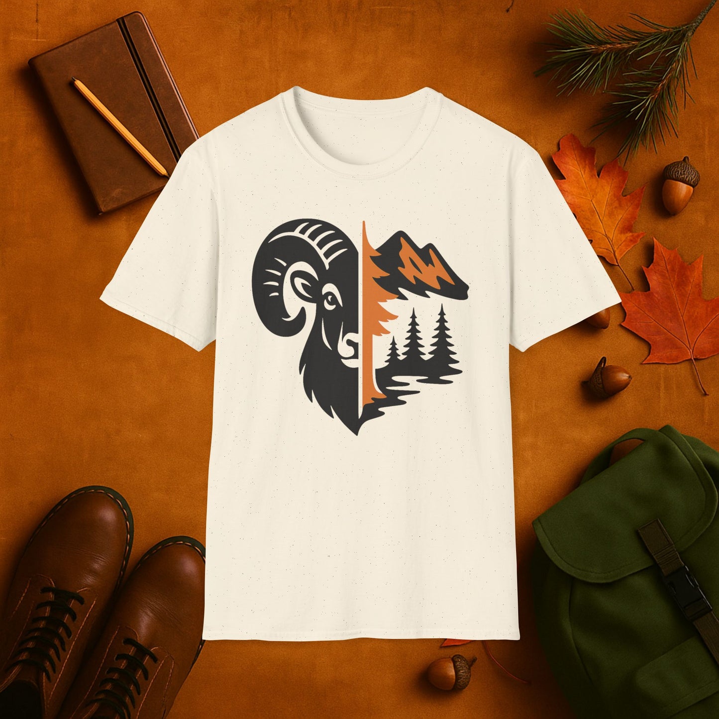 Ram and Mountain Fall Fusion Silhouette T-Shirt