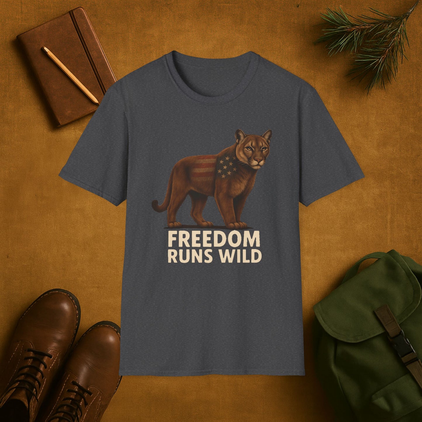 Patriotic Mountain Lion Freedom Runs Wild T-Shirt