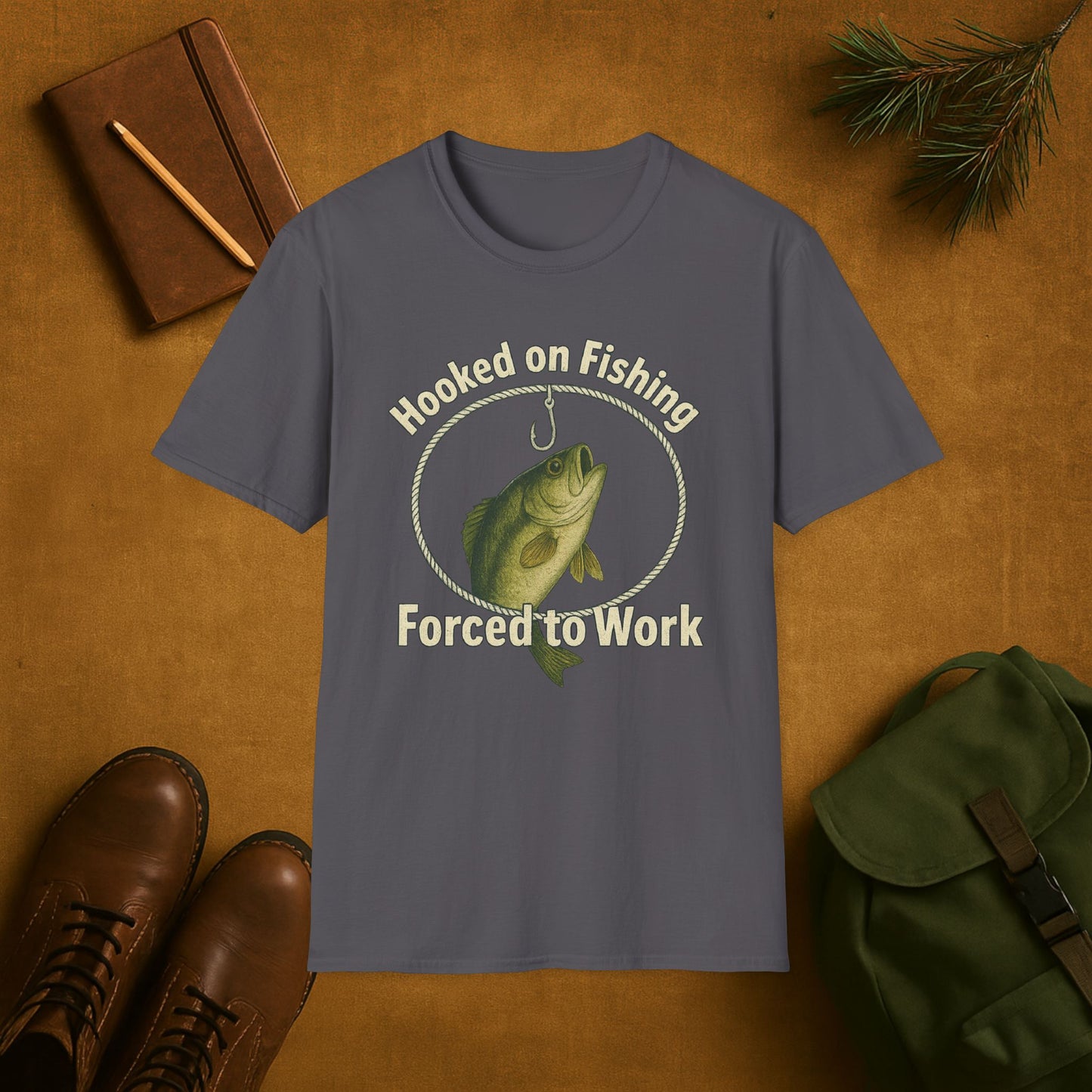 Hooked On Fishing Forced To Work Fishing T-Shirt