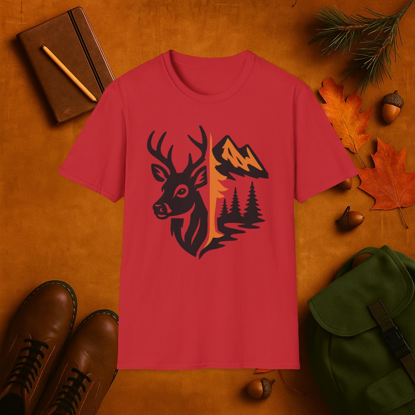 Buck and Mountain Fall Fusion Silhouette T-Shirt