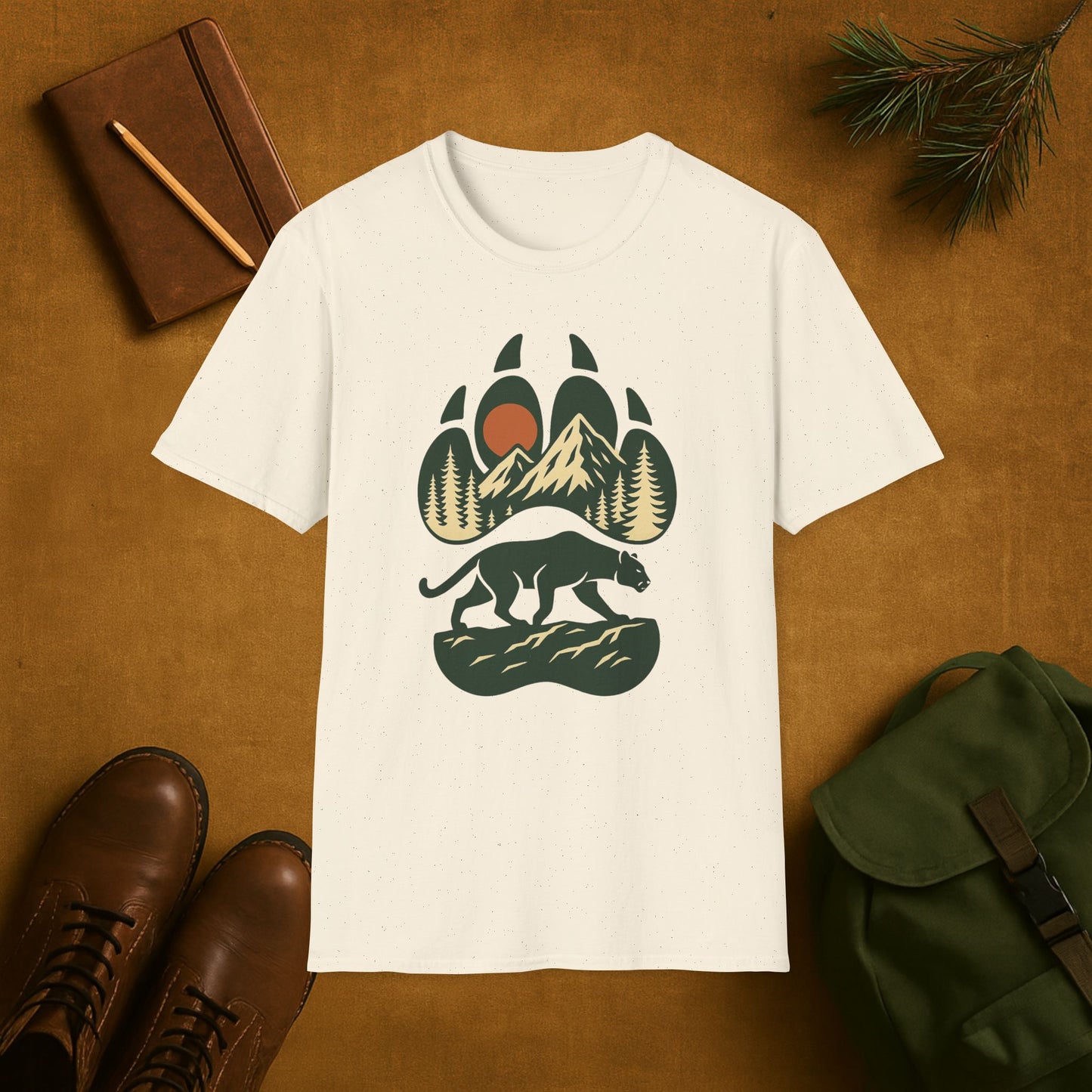 Mountain Lion Scene Paw Print T-Shirt