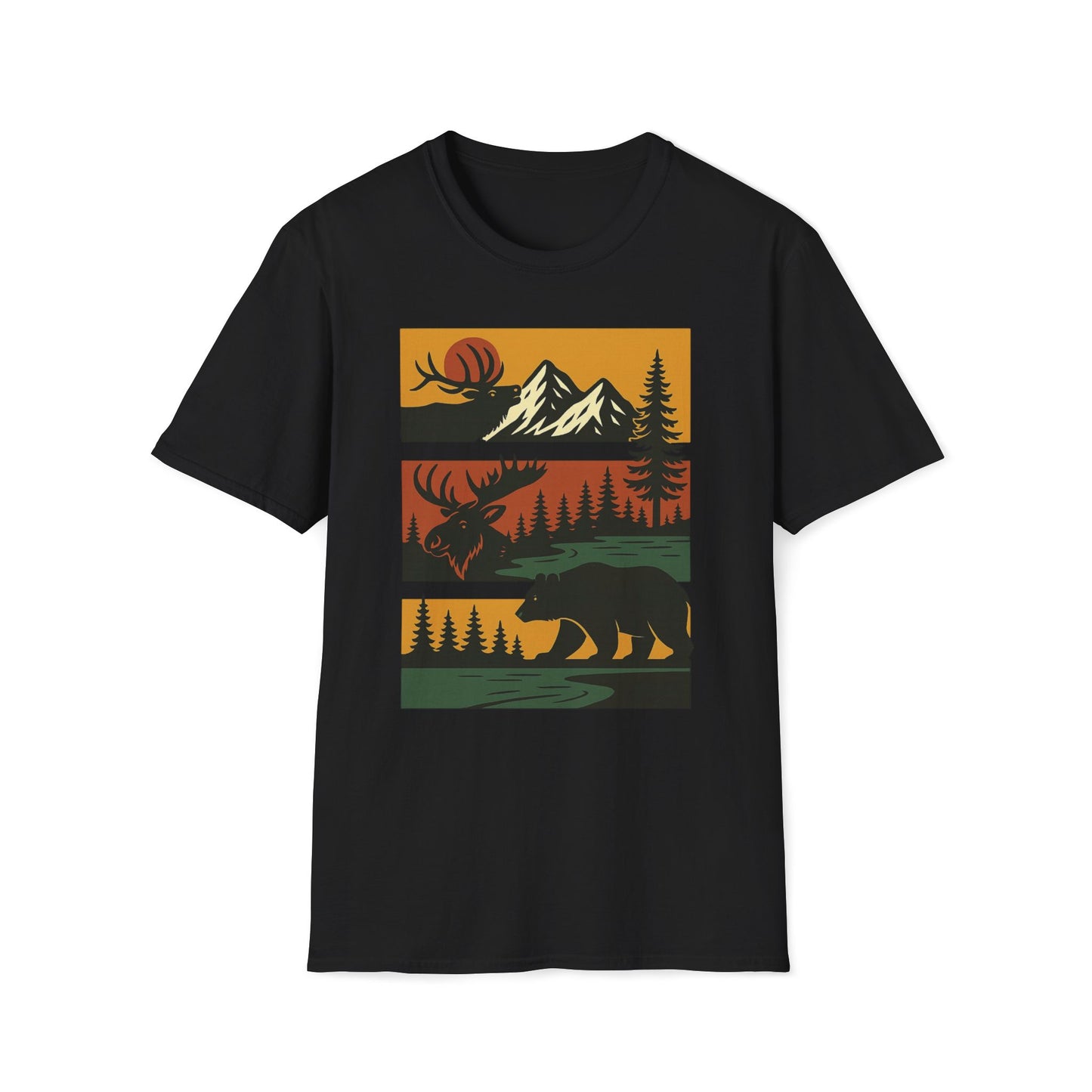 Retro Wilderness Elk Moose Bear T-Shirt
