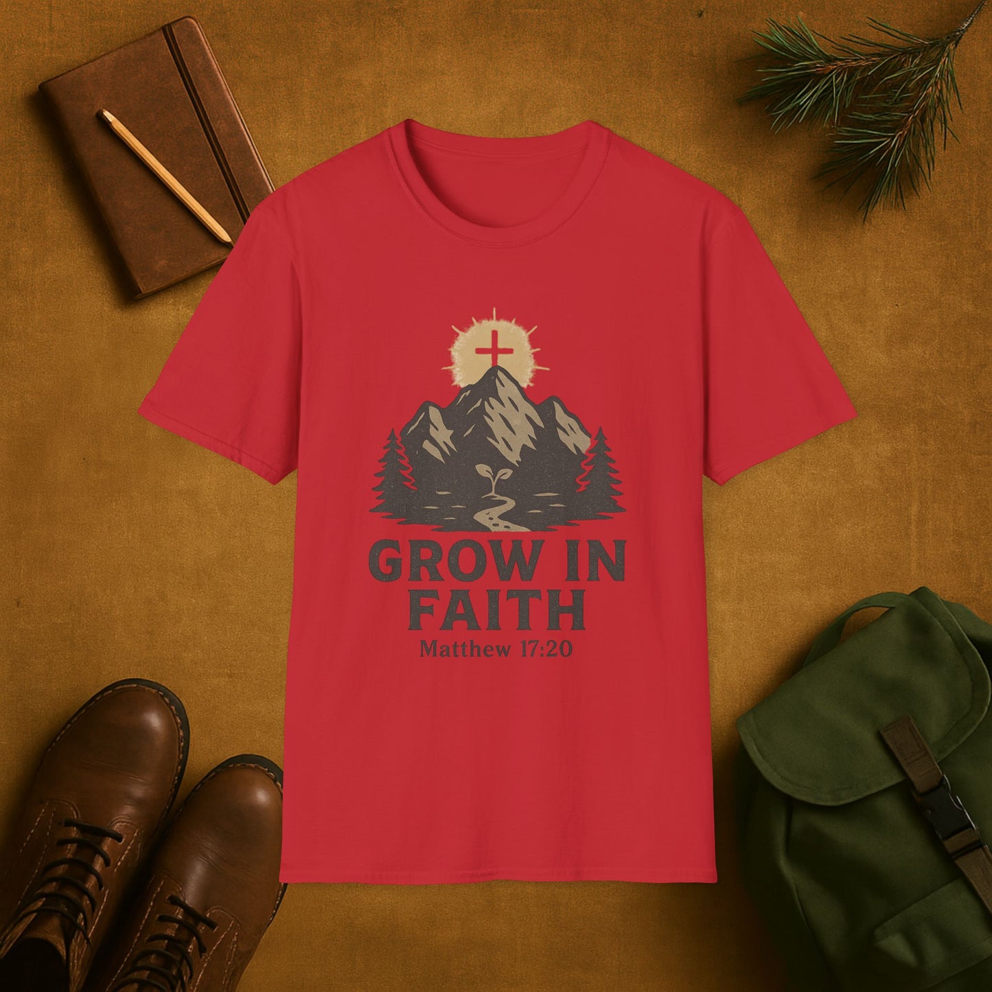 Grow in Faith- Matthew 17:20 Cross on the Mountain T-Shirt
