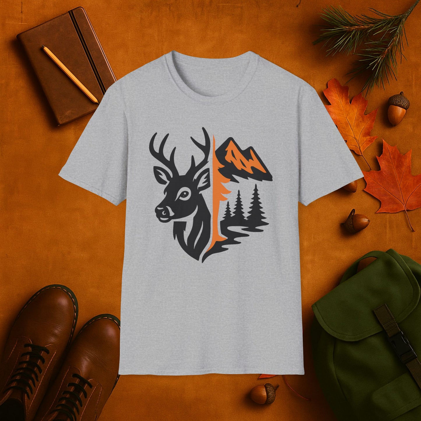 Buck and Mountain Fall Fusion Silhouette T-Shirt