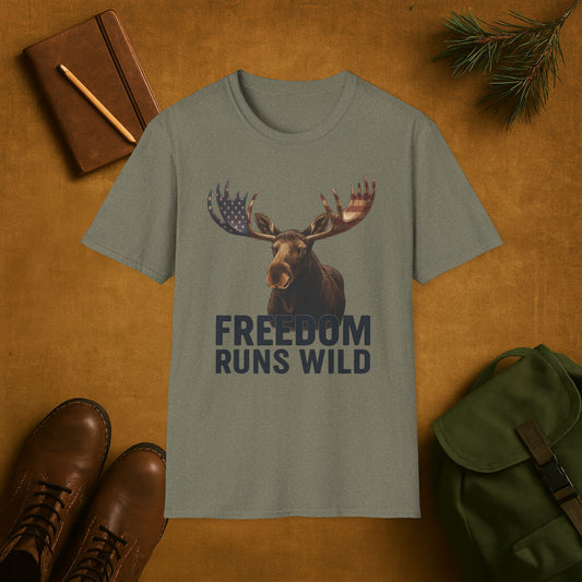 Patriotic Moose Freedom Runs Wild T-Shirt