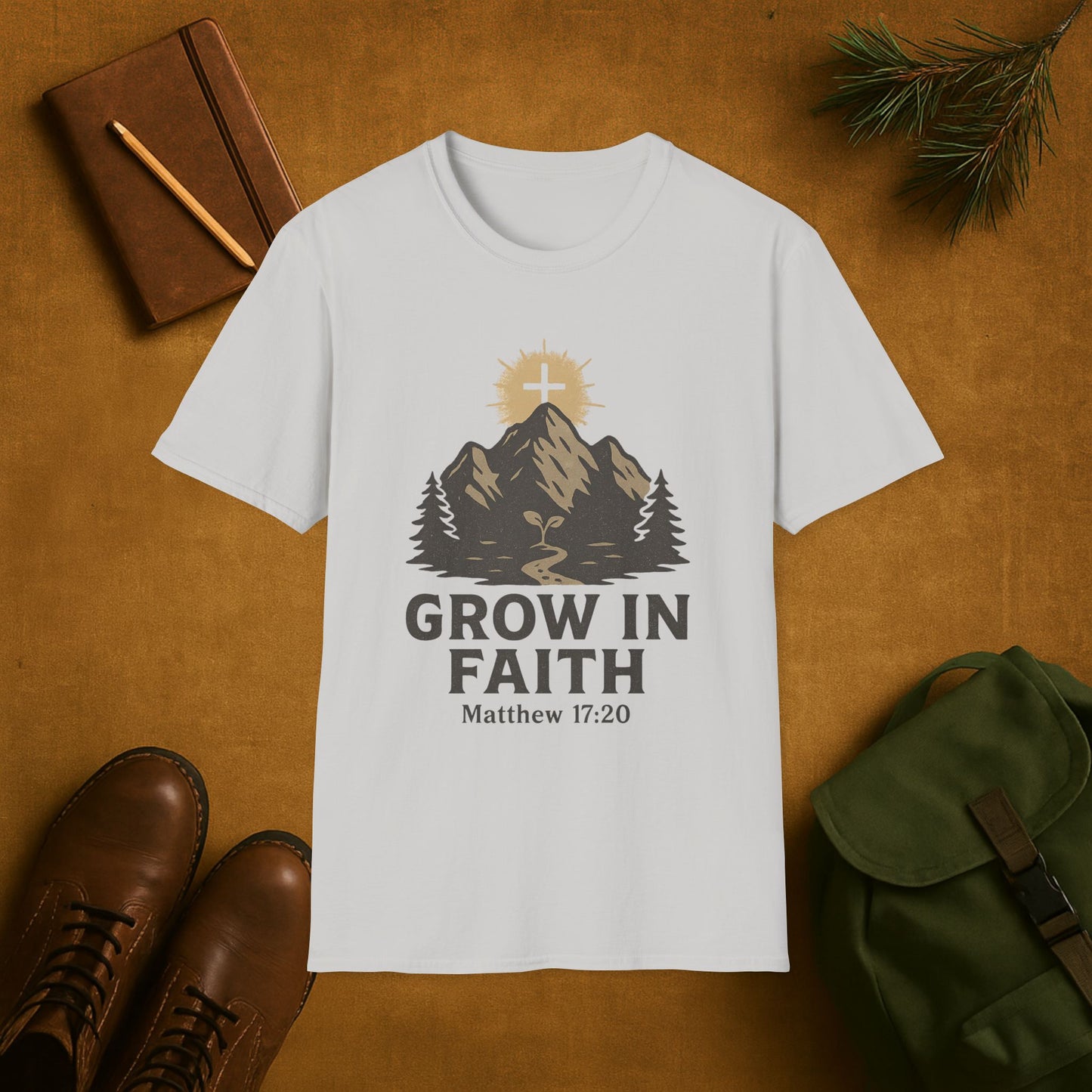 Grow in Faith- Matthew 17:20 Cross on the Mountain T-Shirt