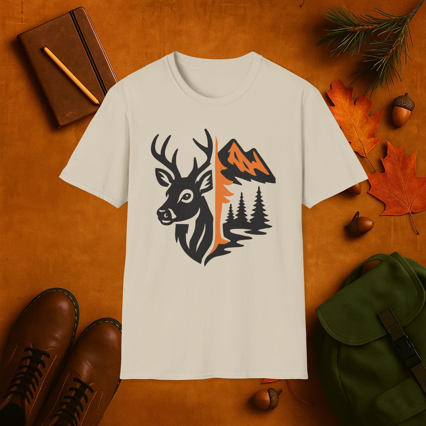 Buck and Mountain Fall Fusion Silhouette T-Shirt