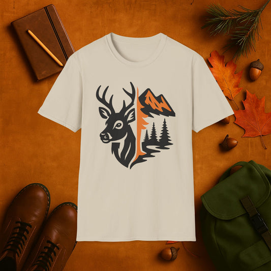 Buck and Mountain Fall Fusion Silhouette T-Shirt