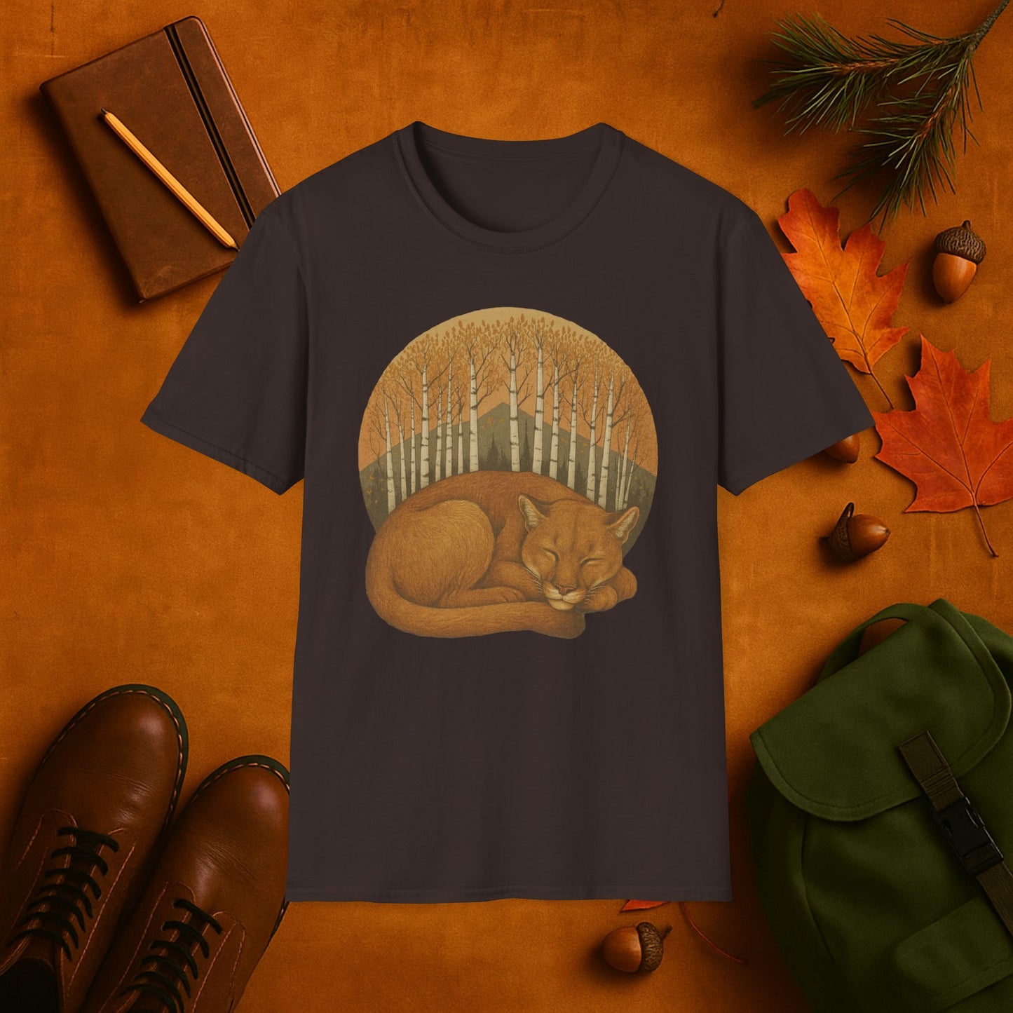 Sleepy Mountain Lion Fall Aspens T-Shirt