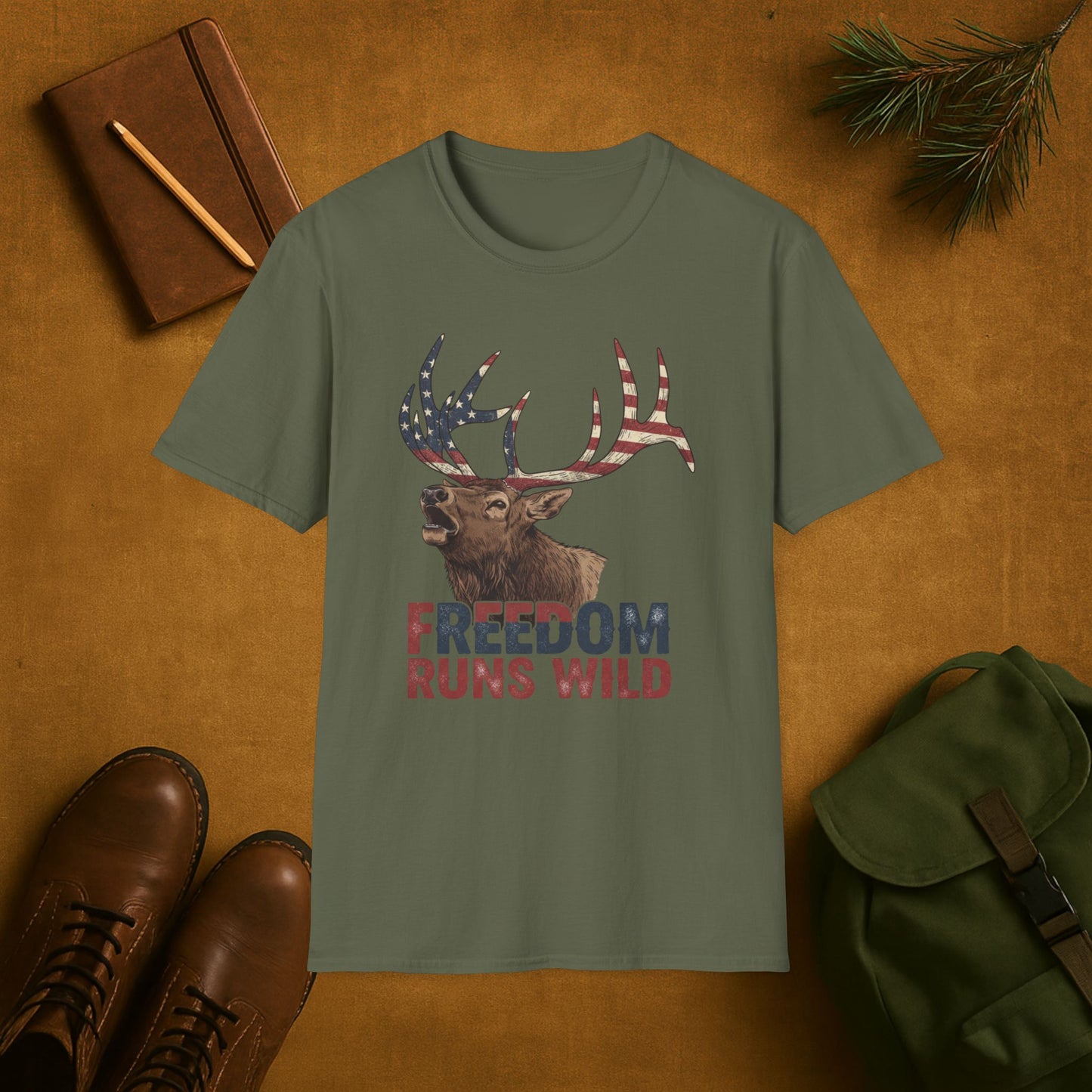 Patriotic Elk Freedom Runs Wild T-Shirt