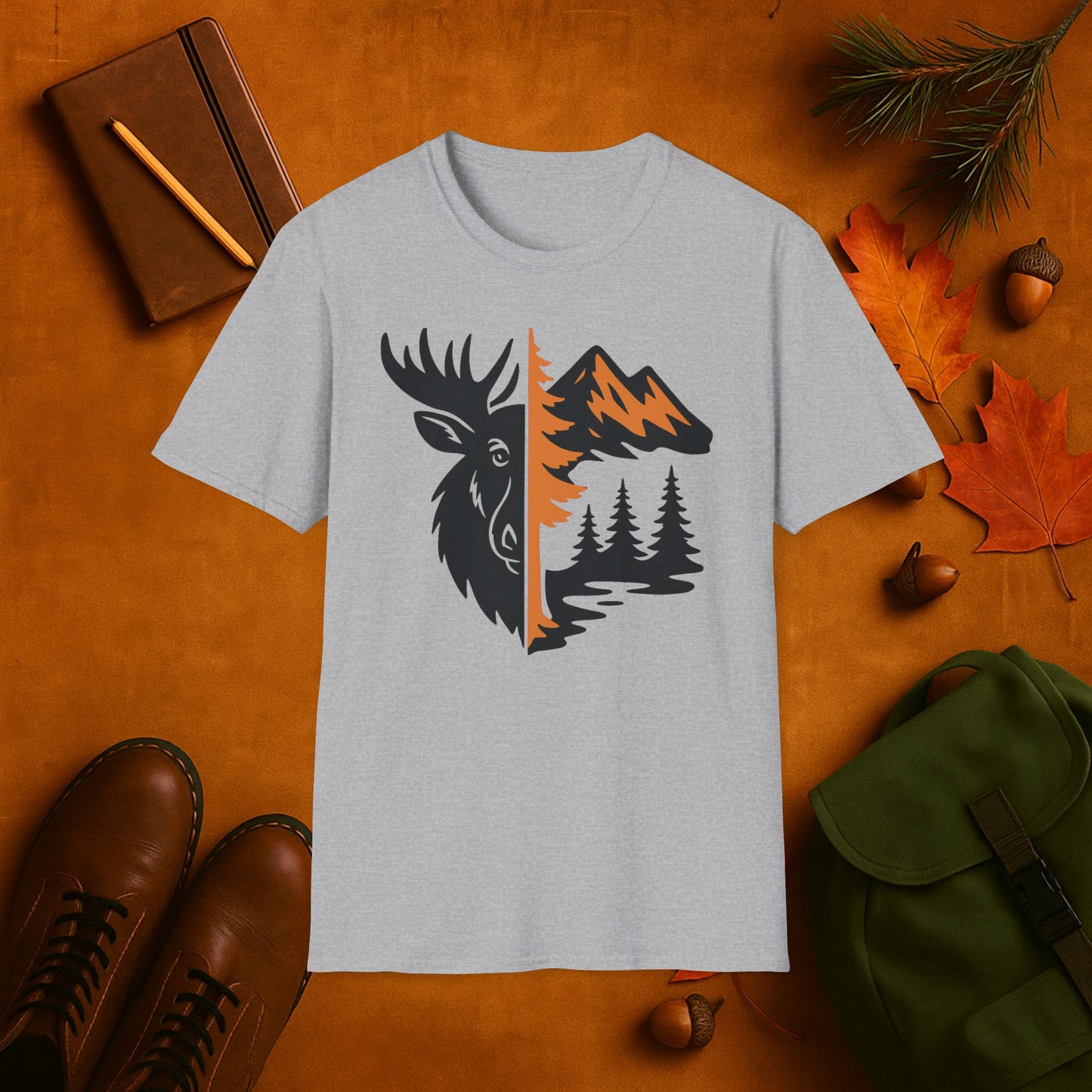 Moose and Mountain Fall Fusion Silhouette T-Shirt