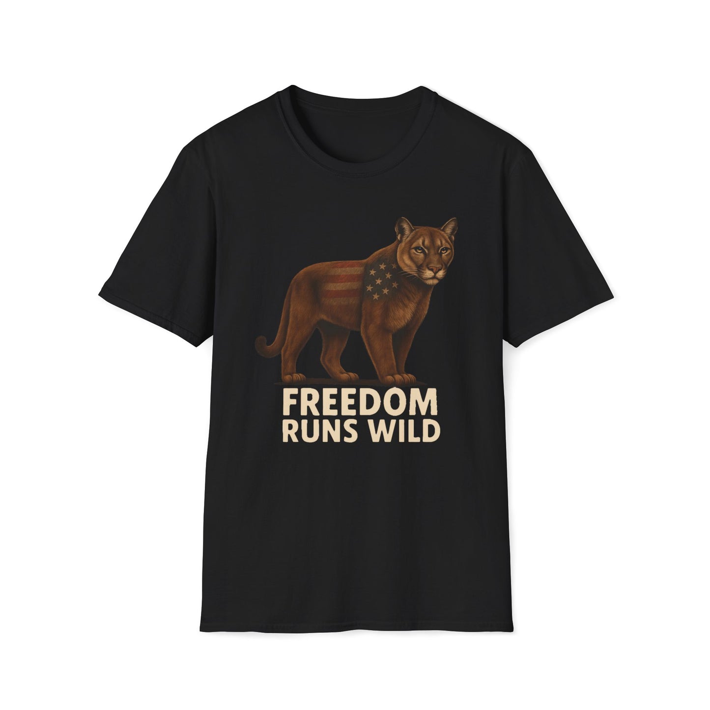 Patriotic Mountain Lion Freedom Runs Wild T-Shirt