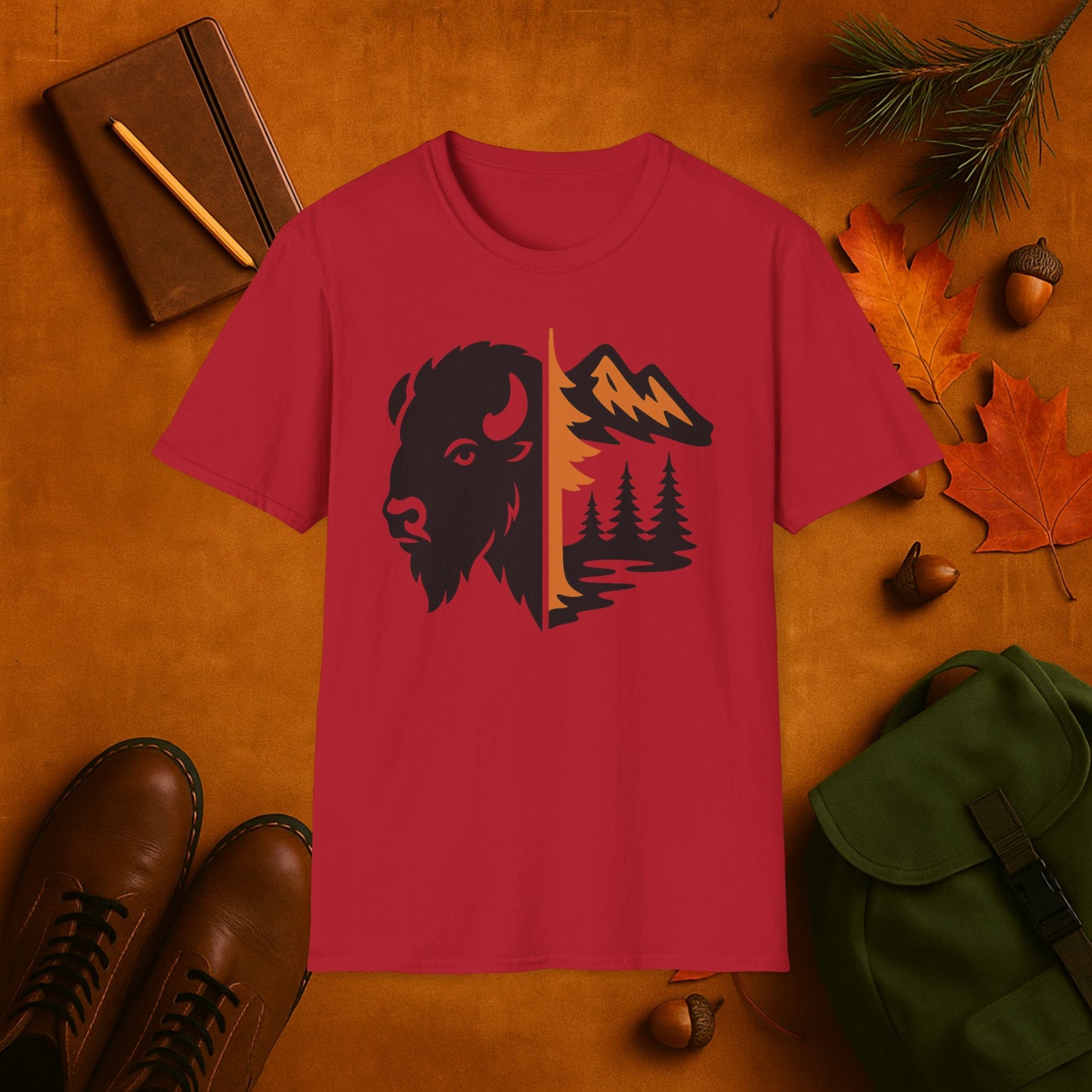 Buffalo & Mountain Fall Fusion Silhouette T-Shirt
