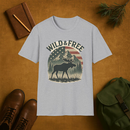 Wild and Free Mountain American Moose T-Shirt