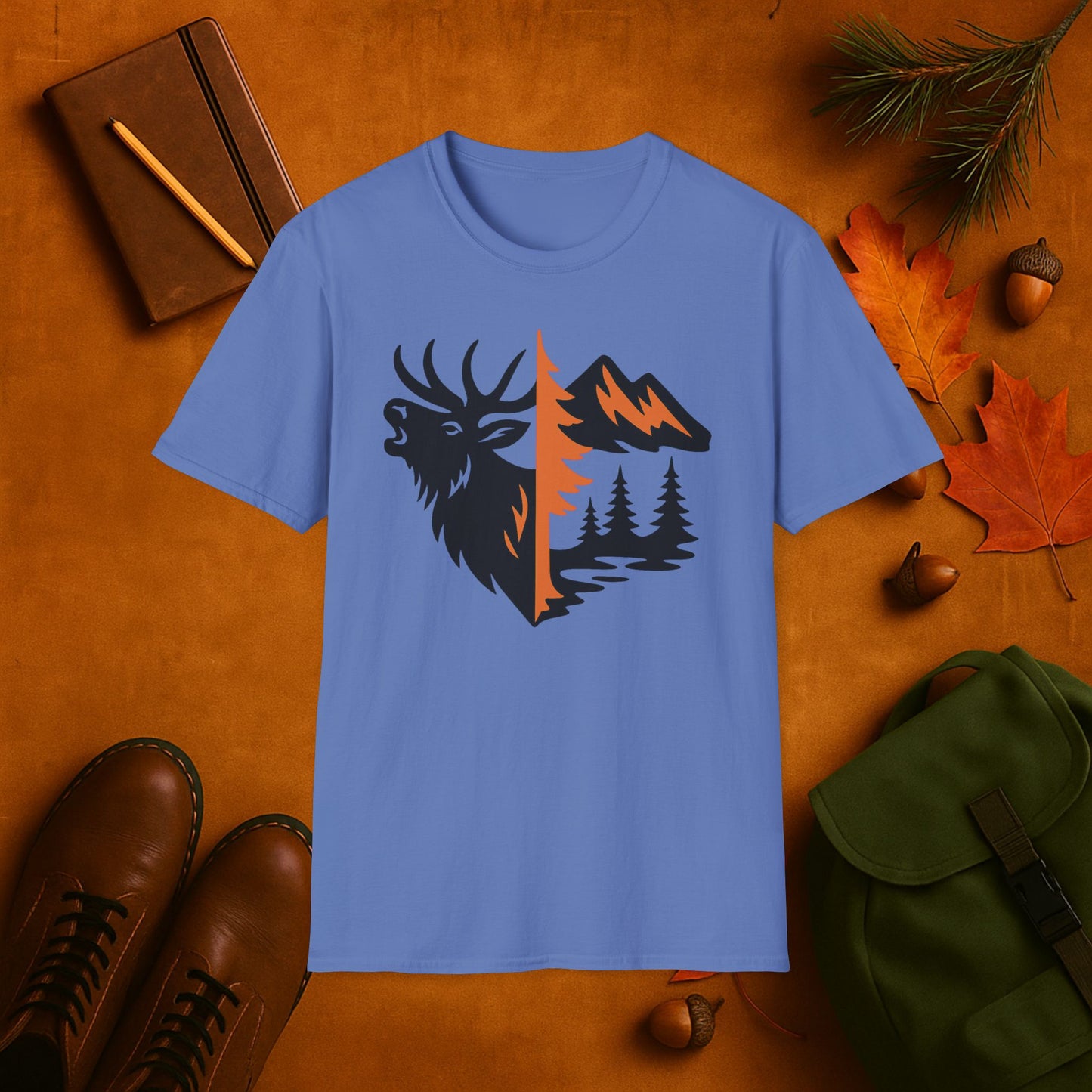 Elk and Mountain Fall Fusion Silhouette T-Shirt