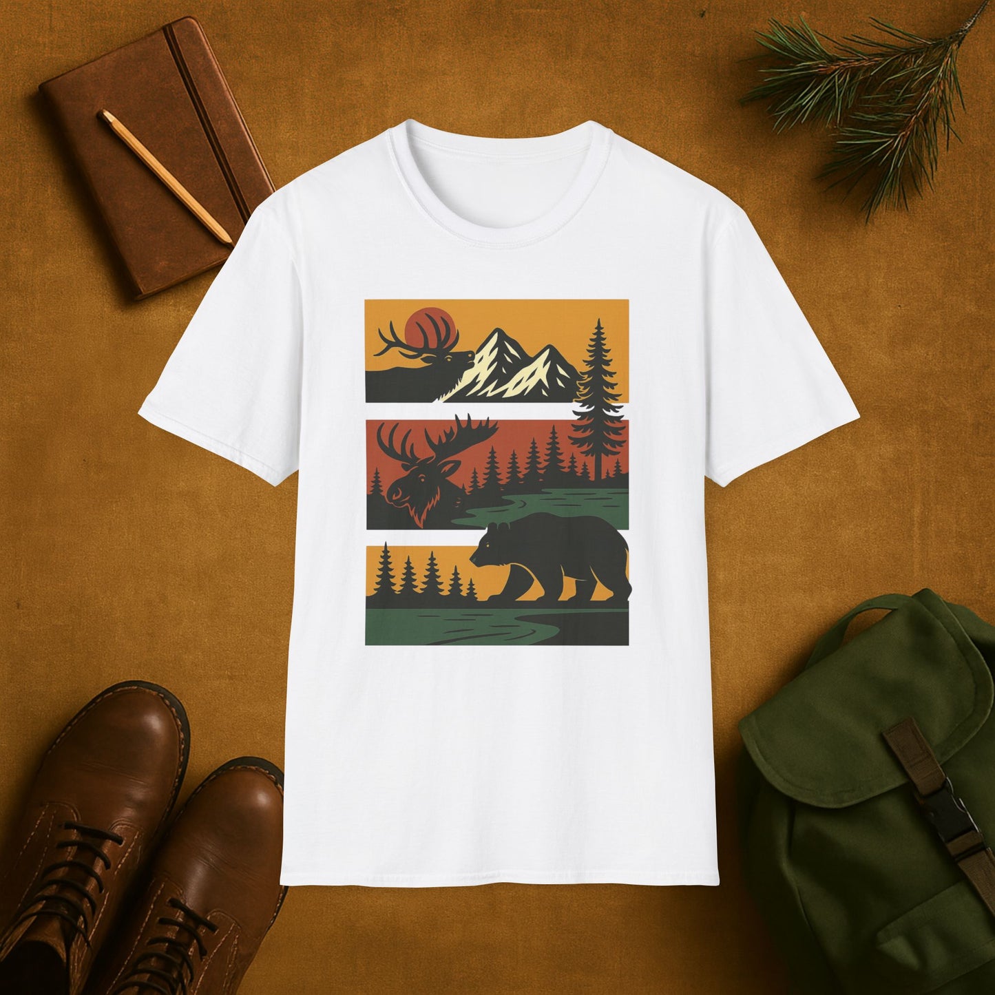 Retro Wilderness Elk Moose Bear T-Shirt
