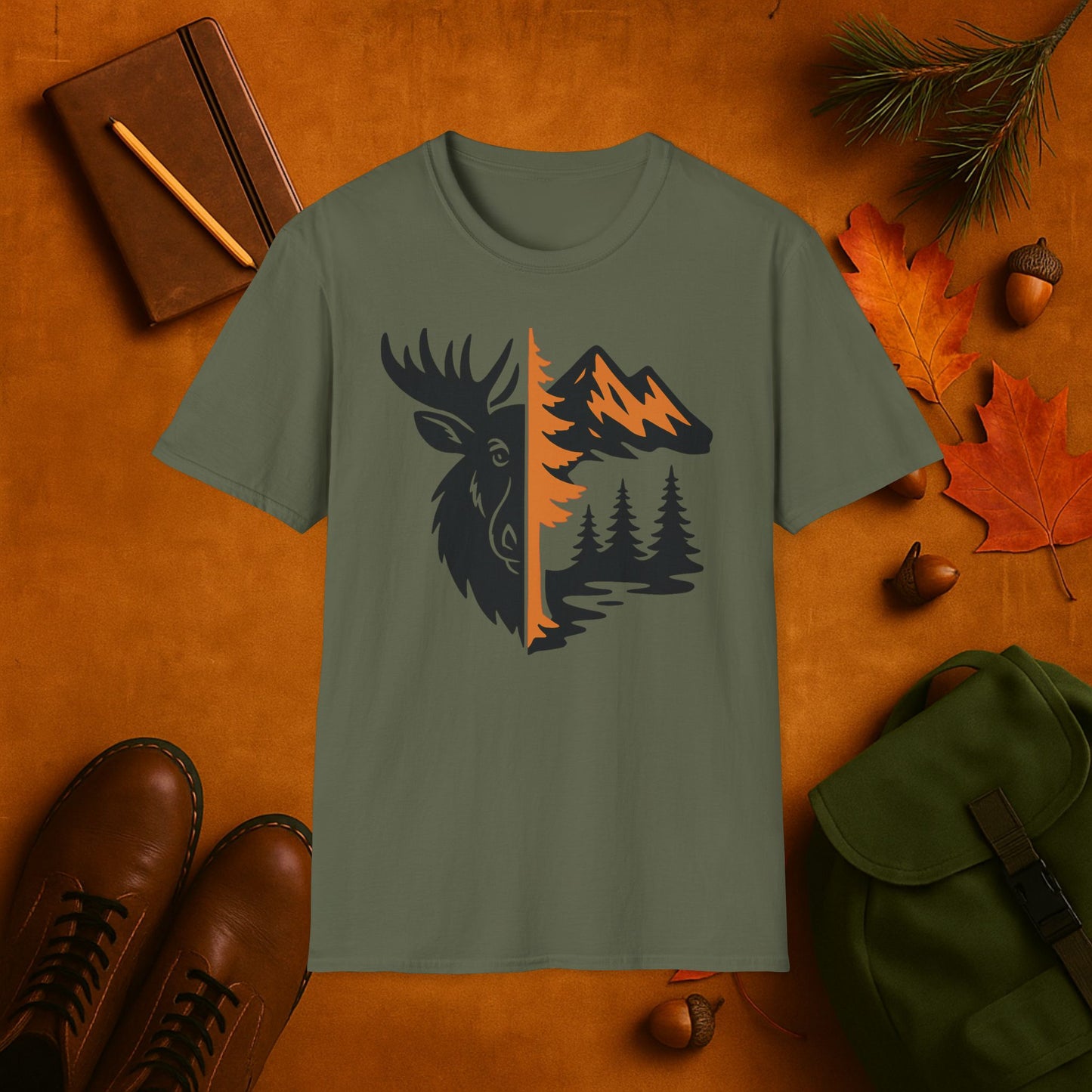 Moose and Mountain Fall Fusion Silhouette T-Shirt