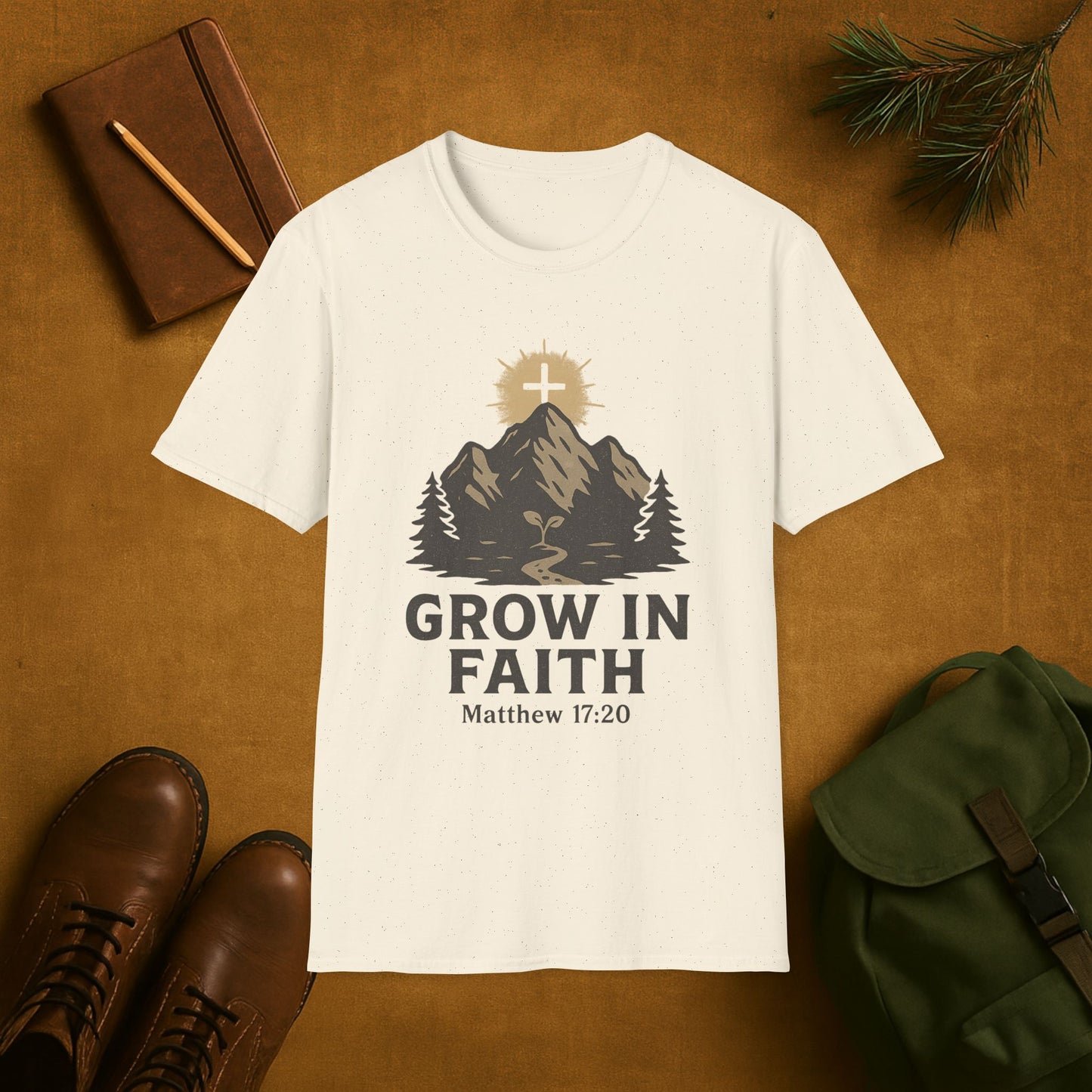 Grow in Faith- Matthew 17:20 Cross on the Mountain T-Shirt
