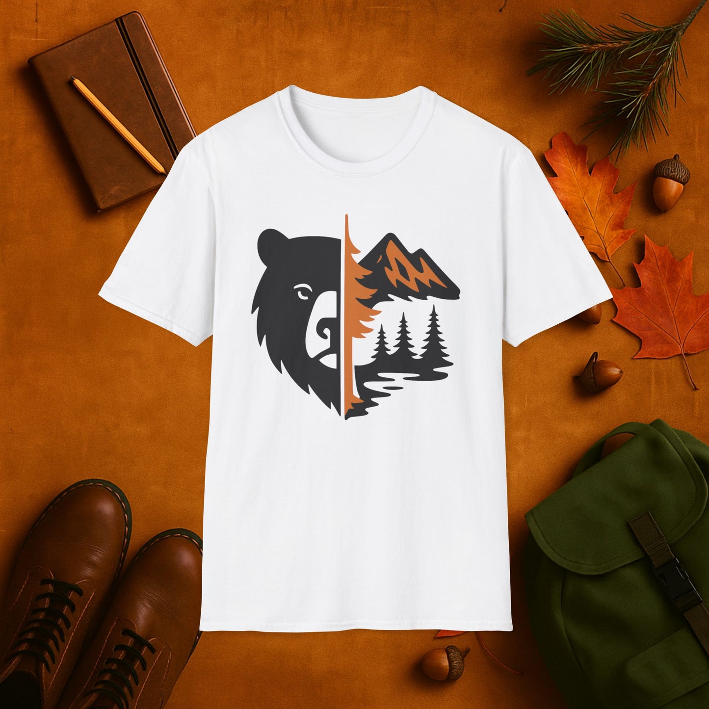 Bear and Mountain Fall Fusion Silhouette T-Shirt