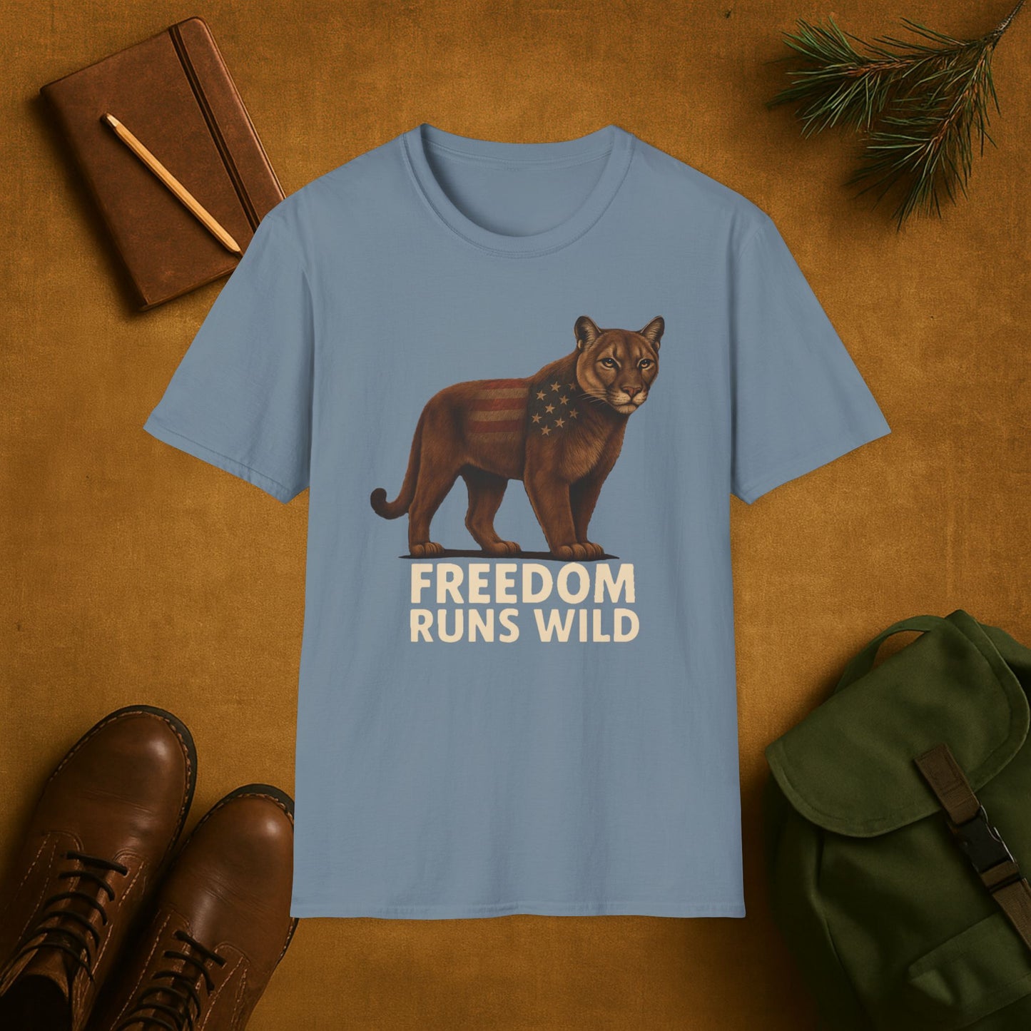Patriotic Mountain Lion Freedom Runs Wild T-Shirt