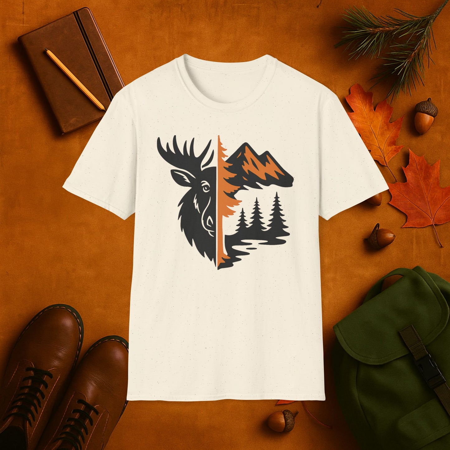 Moose and Mountain Fall Fusion Silhouette T-Shirt