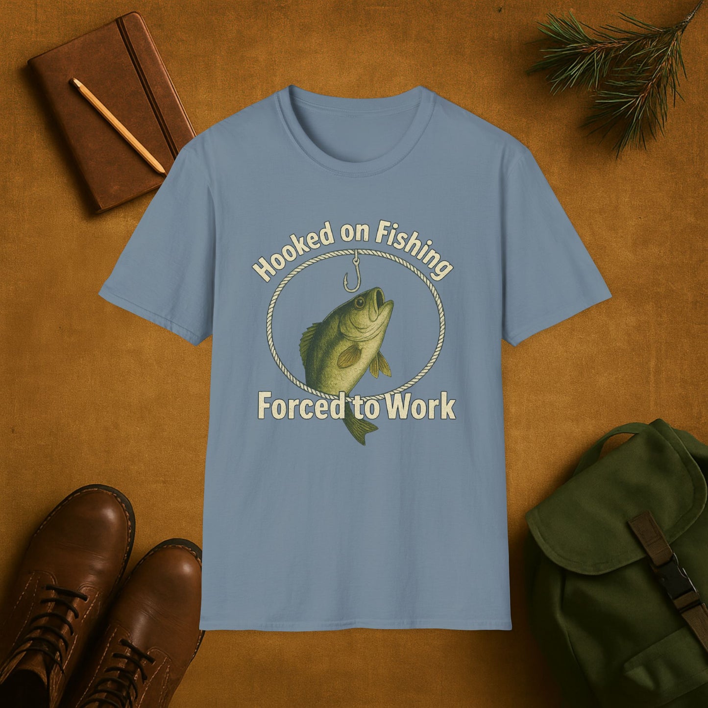 Hooked On Fishing Forced To Work Fishing T-Shirt